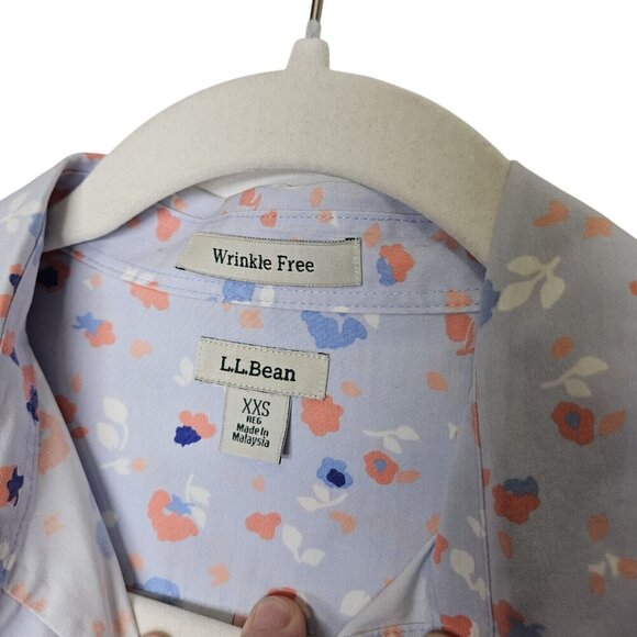 L.L.Bean Womens Wrinkle-Free Floral Button-Down Shirt XXS Light Blue 100% Cotton - Picture 4 of 9